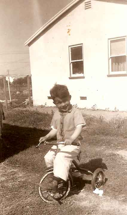 Harold on a tricycle